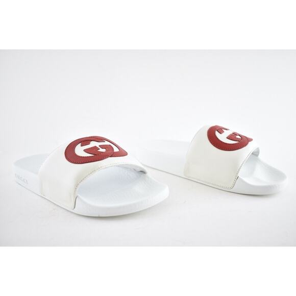 Gucci Pursuit Slides White Red Nappa Leather GG Logo Flat Flip Flop Sandal 36 - Picture 2 of 12